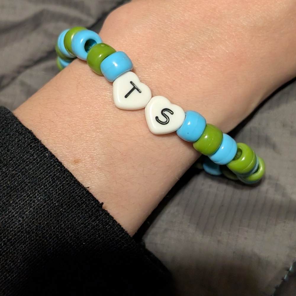 Taylor Swift Debut Inspired Friendship Bracelet Heart Letter Teal Green Beads
